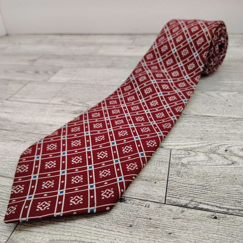 Vintage Wembley Men's Neck Tie Red White Blue Geometric Cravat Miracle Fabric